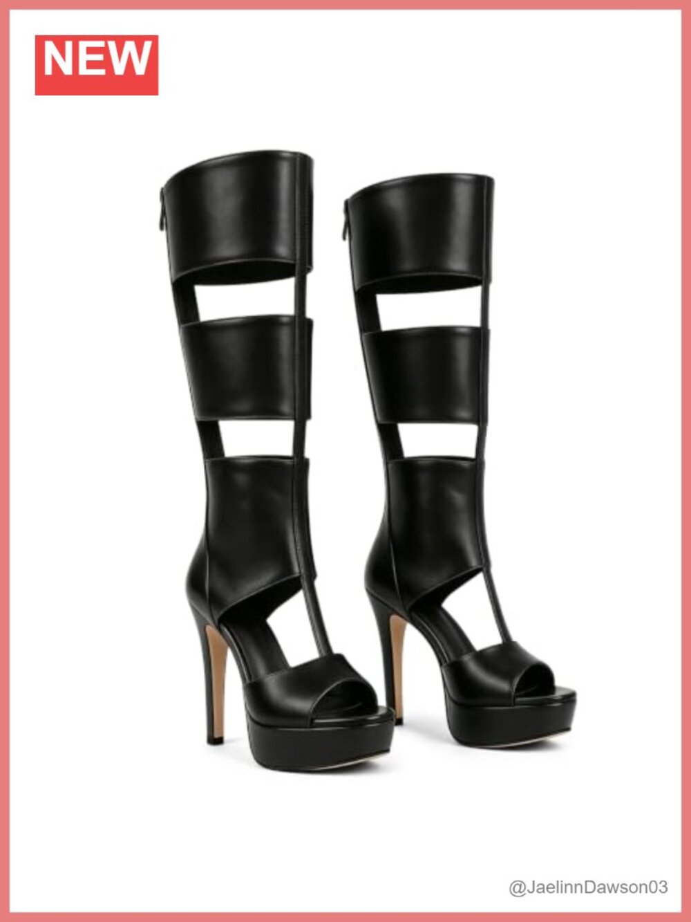 Knee High Platform Heels for Women Peep Toe Gladiator Sandal Booties with Zipper